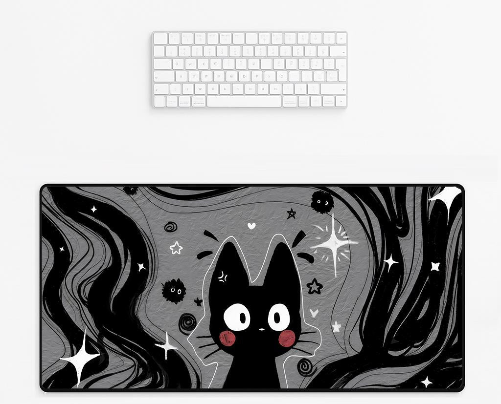 Mouse Pad – Jiji – Cute Black Cat – 3 Sizes and 6 colours Available – Premium Desk Mat – Customisable Gift Idea